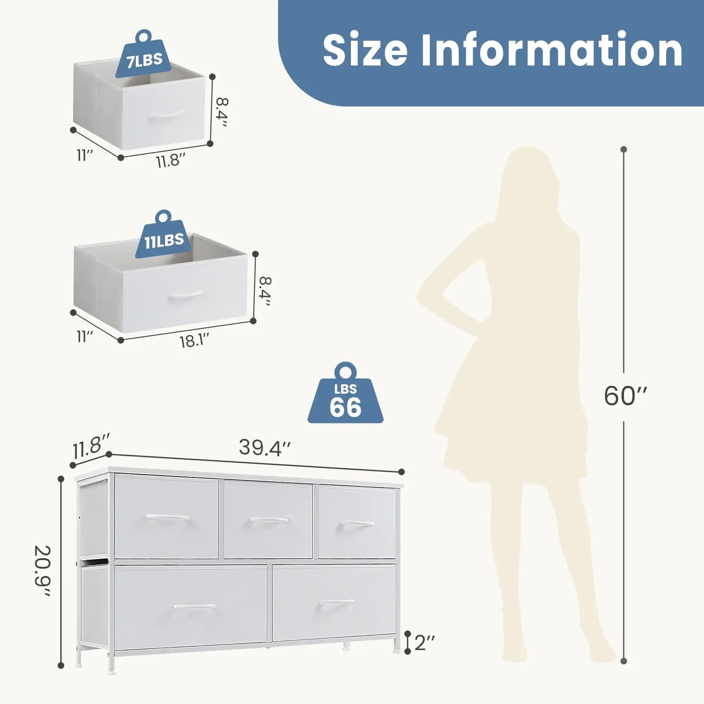 Fabric Storage Tower Dresser - 5-Drawer Indoor Cupboard Cabinet, Closet Organization & Storage Organization Solution for Bedroom
