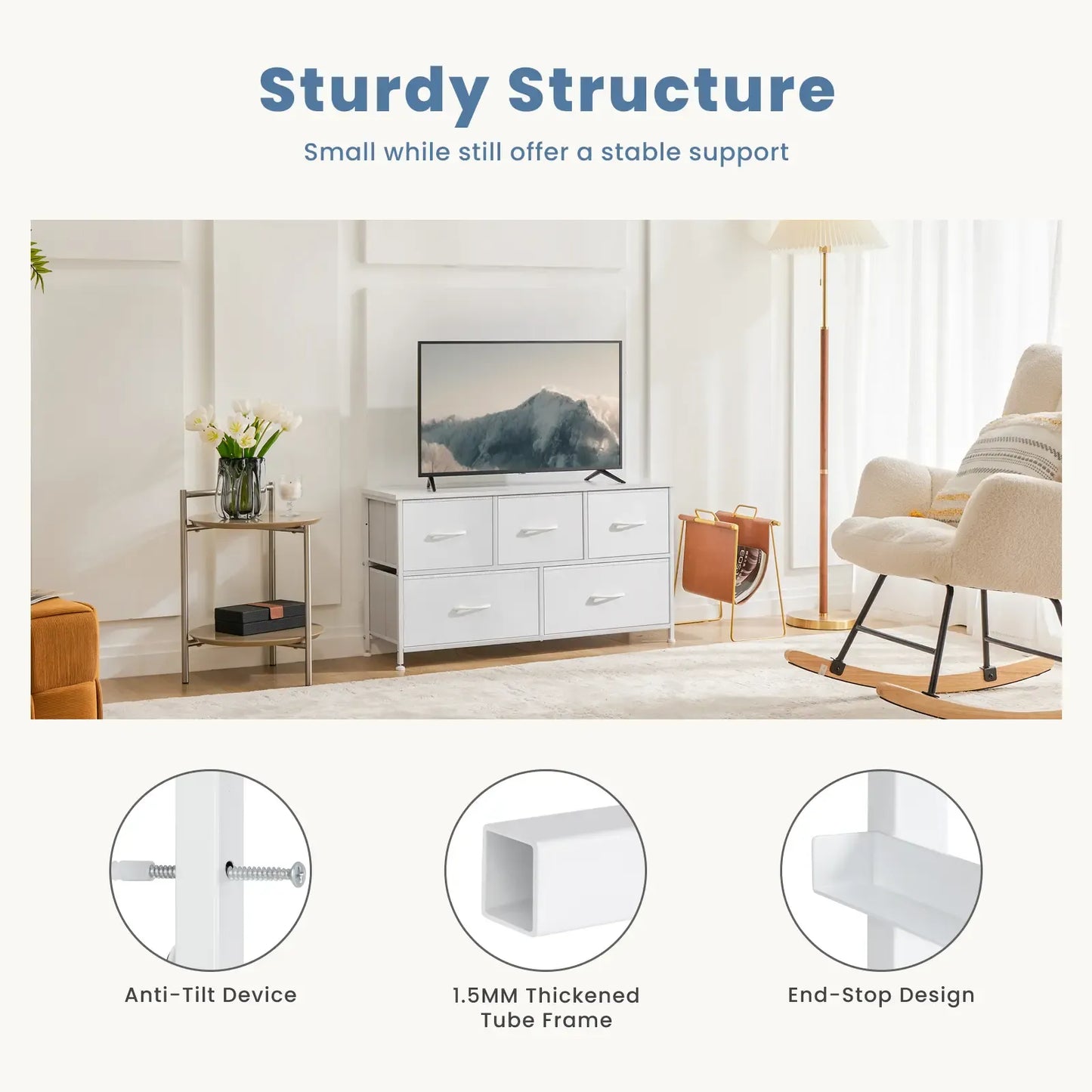 Fabric Storage Tower Dresser - 5-Drawer Indoor Cupboard Cabinet, Closet Organization & Storage Organization Solution for Bedroom