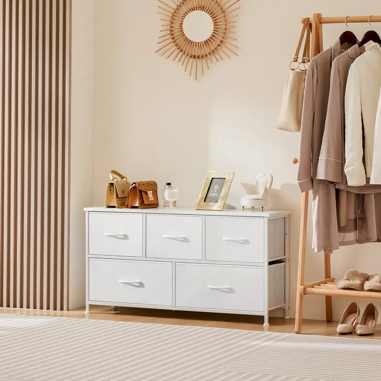 Fabric Storage Tower Dresser - 5-Drawer Indoor Cupboard Cabinet, Closet Organization & Storage Organization Solution for Bedroom
