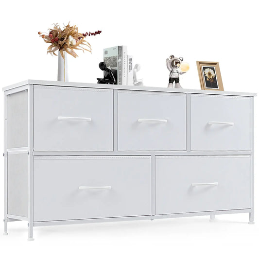 Fabric Storage Tower Dresser - 5-Drawer Indoor Cupboard Cabinet, Closet Organization & Storage Organization Solution for Bedroom