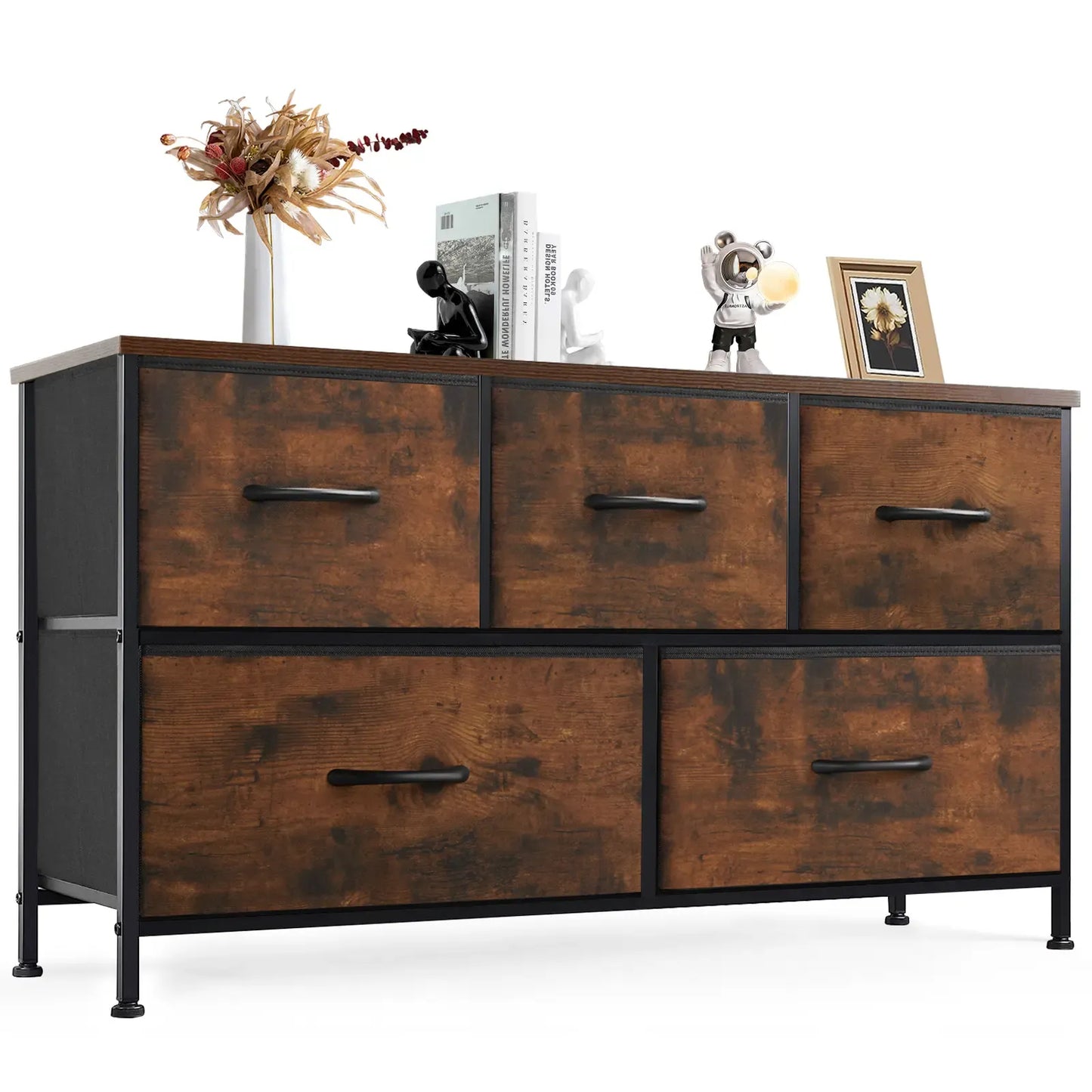 Fabric Storage Tower Dresser - 5-Drawer Indoor Cupboard Cabinet, Closet Organization & Storage Organization Solution for Bedroom